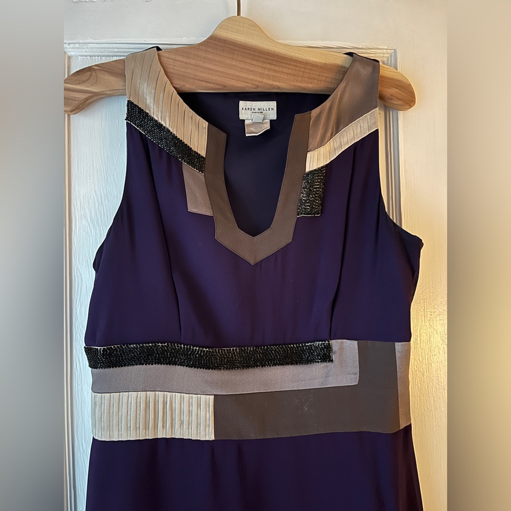 Karen Millen Plum Silk cocktail dress with beaded details size 8